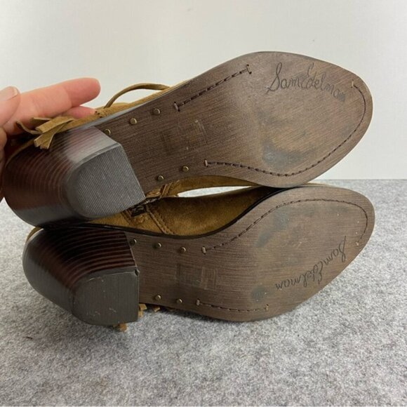 Sam Edelman Brown Suede Fringe-Trimmed Ankle Boot Bootie Women’s Size 7M - Picture 10 of 15